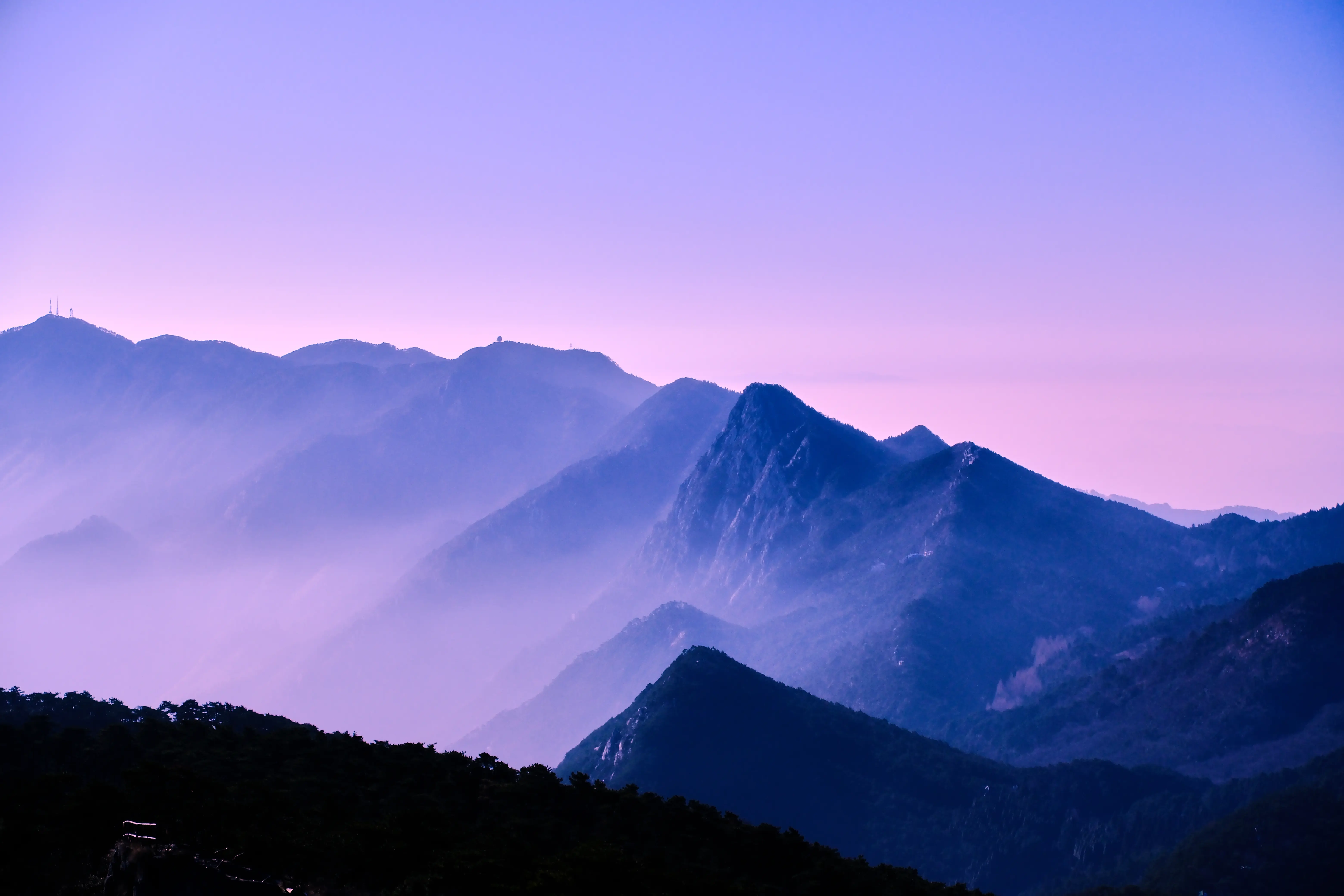 Blue hour mountain landscape